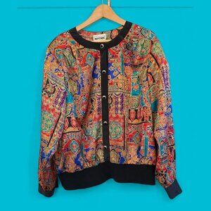 Women’s Vintage Notches Brand Patterned Blouse with Shoulder‎ Pads-Size 22W